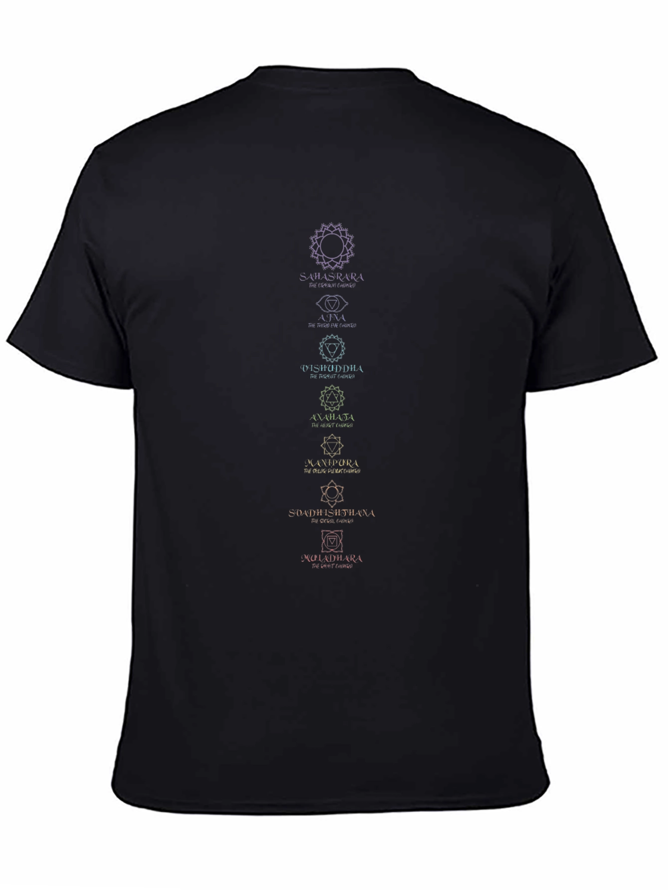 Camiseta Hombre Negra Diseño Chakras Espiritual