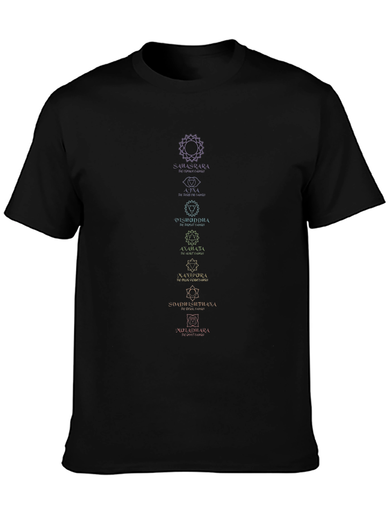Camiseta Hombre Negra Diseño Chakras Espiritual