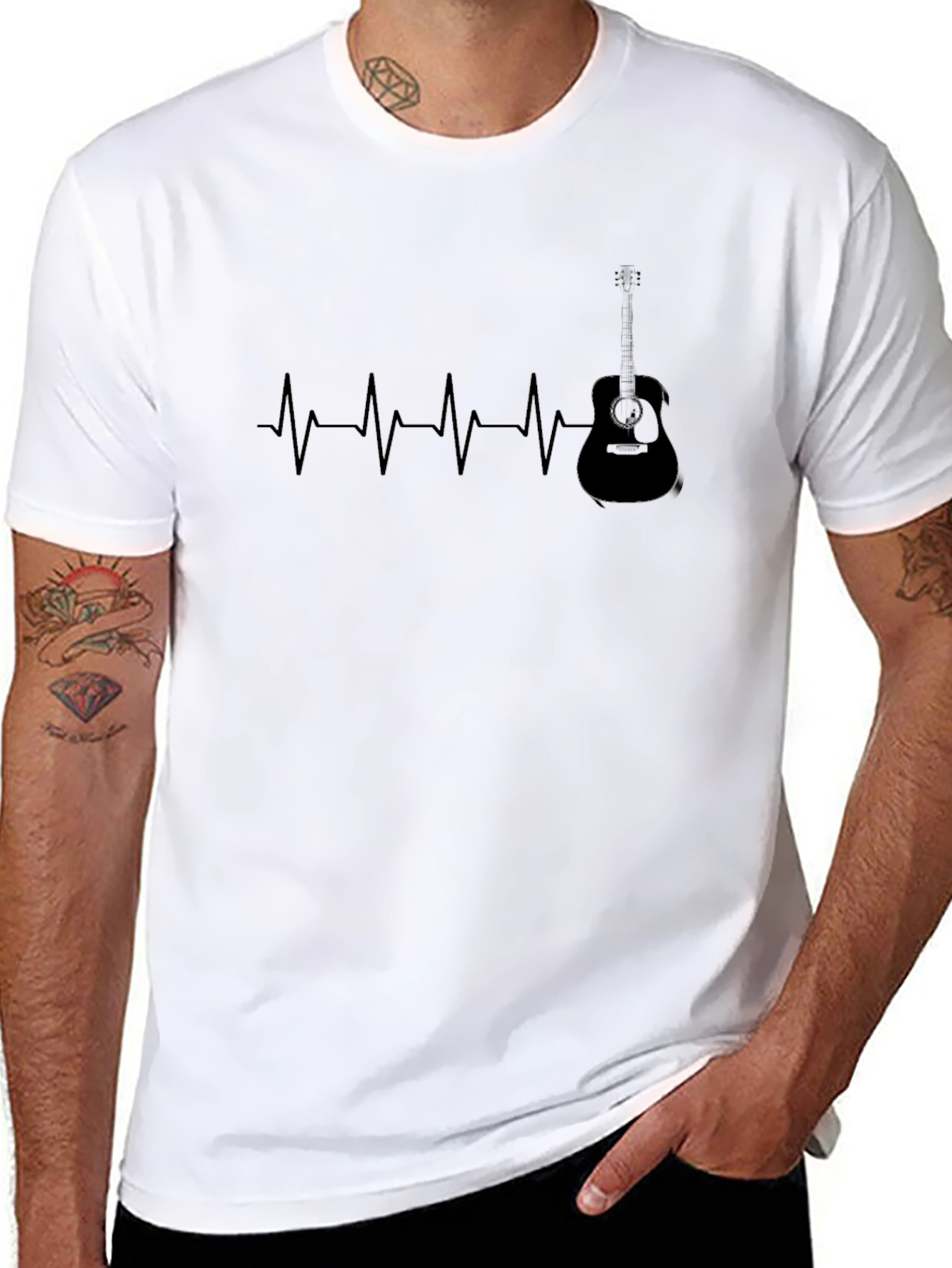 Camiseta Negra con Diseño de Guitarra y Latido