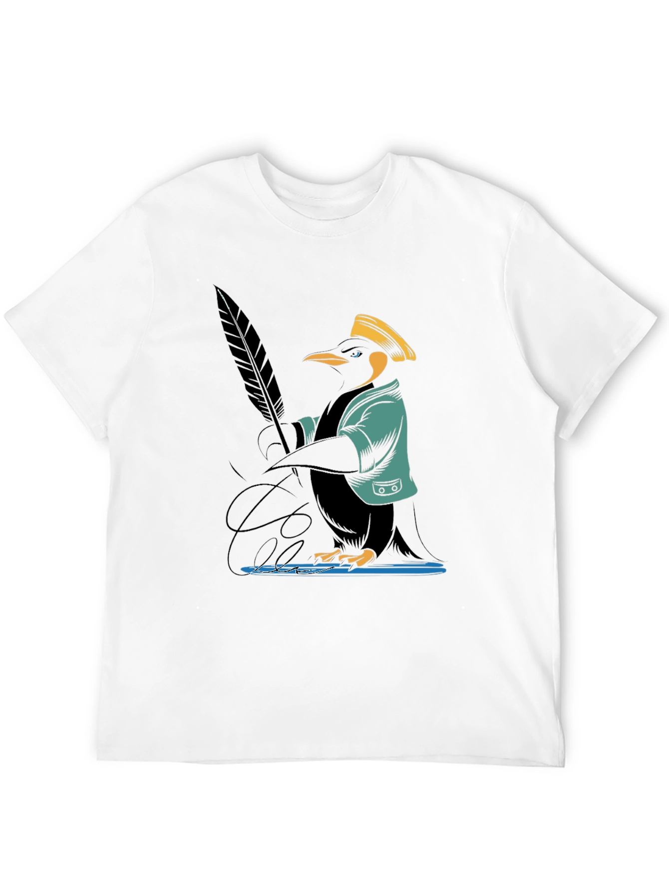 Camiseta Negra con Diseño de Pingüino Escritor