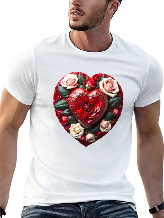 Camiseta Negra Corazón Floral Romántico