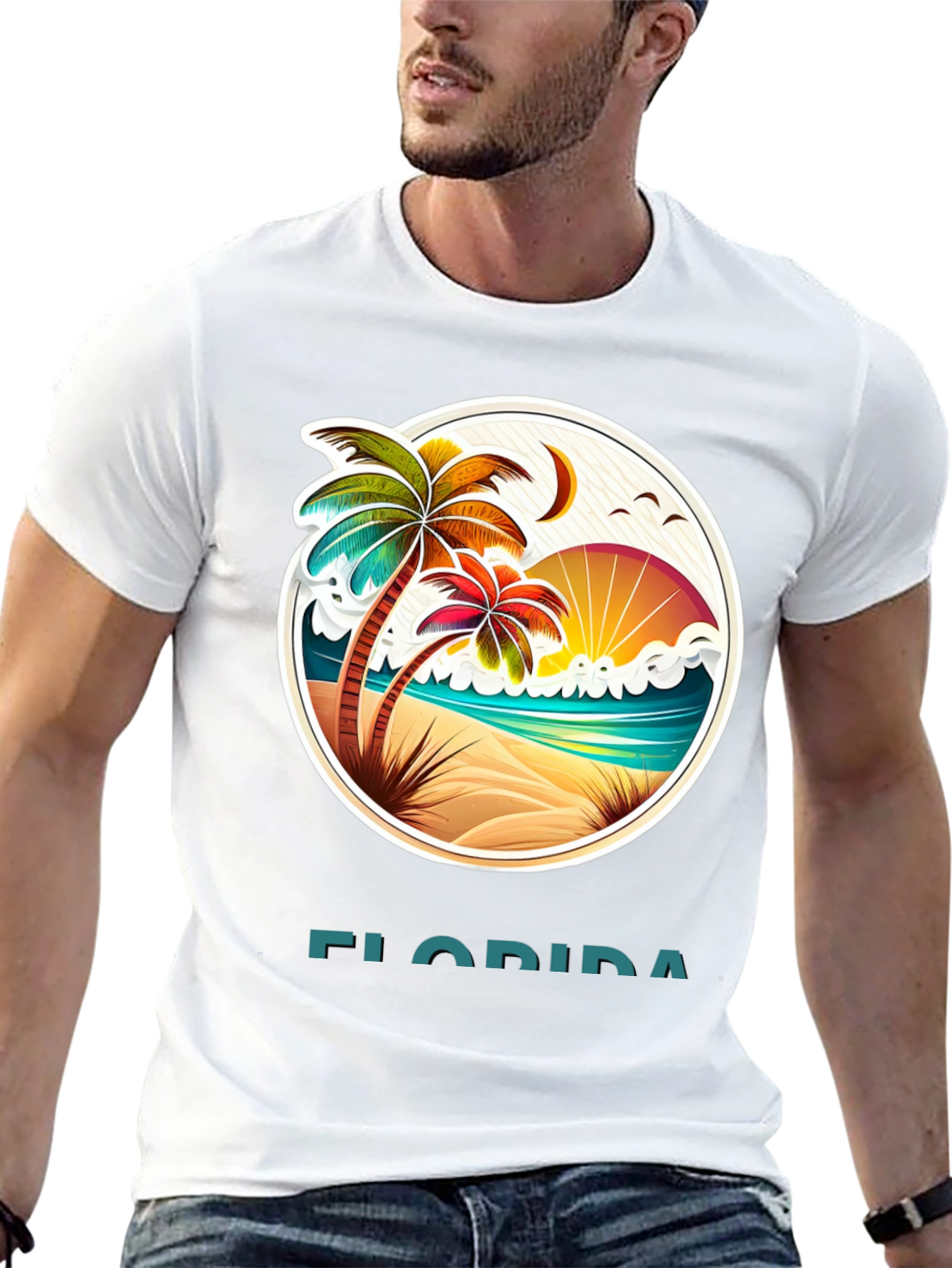 Camiseta Florida con Diseño de Playa Tropical