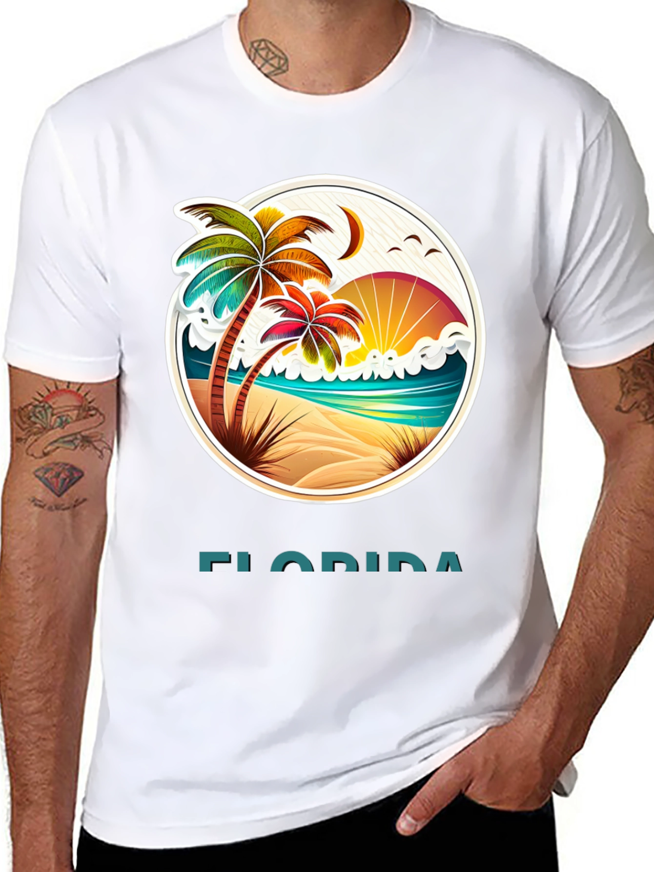 Camiseta Florida con Diseño de Playa Tropical