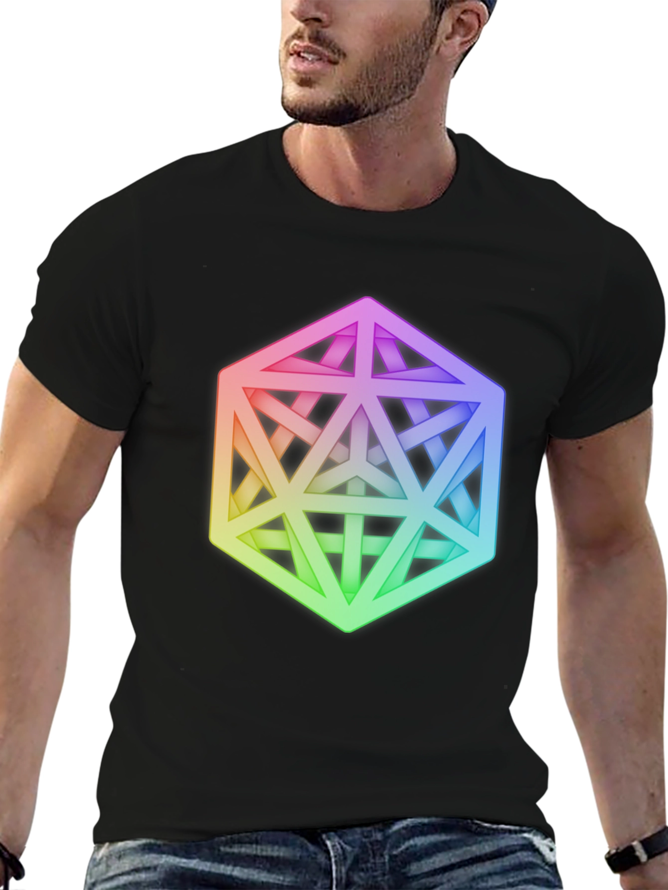 Camiseta Negra con Diseño Geométrico Abstracto