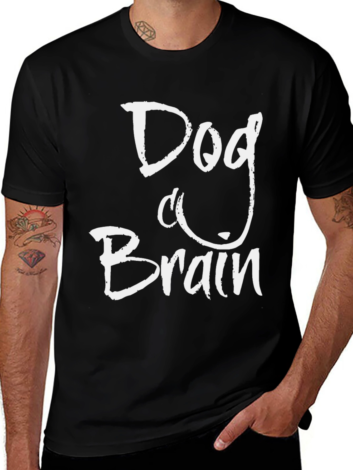 Camiseta Negra Cerebro de Perro Casual