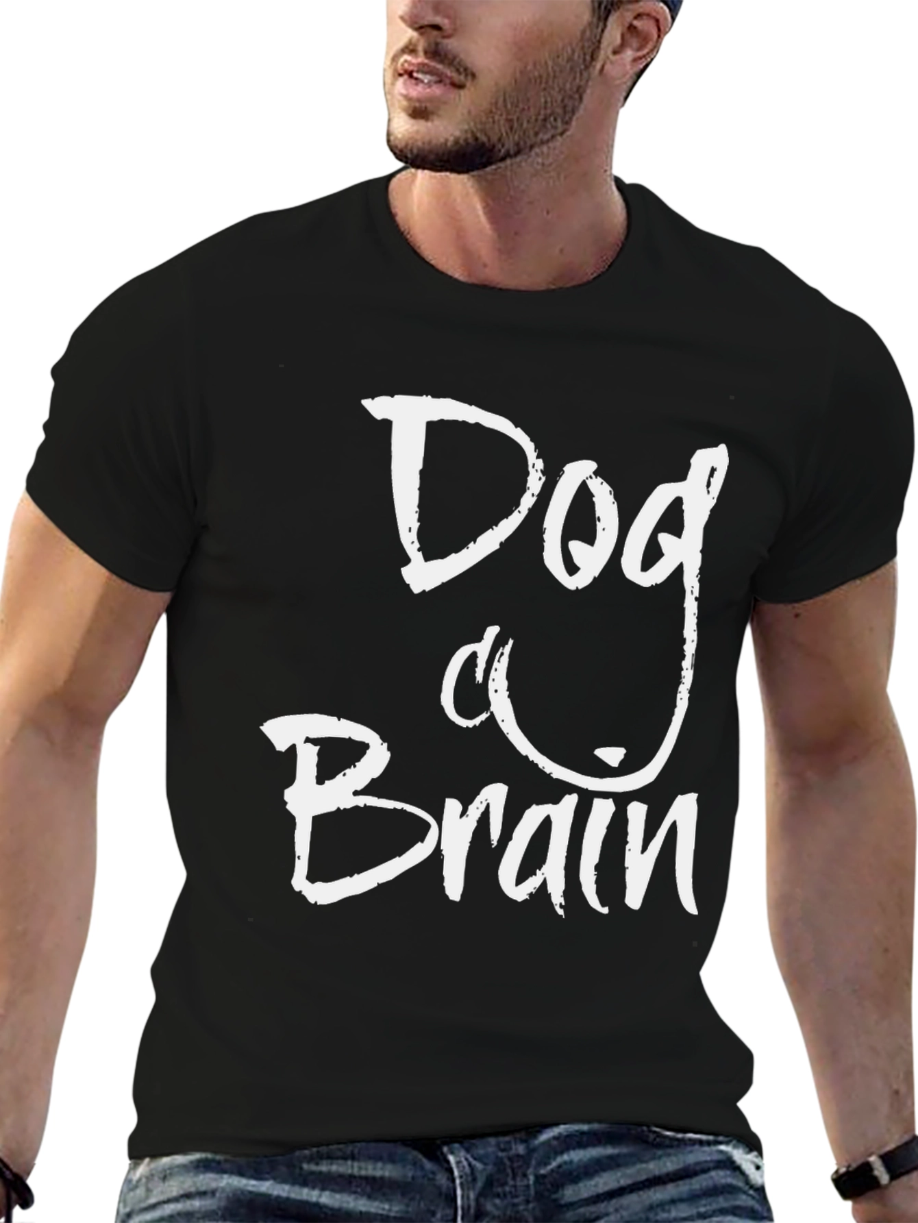 Camiseta Negra Cerebro de Perro Casual