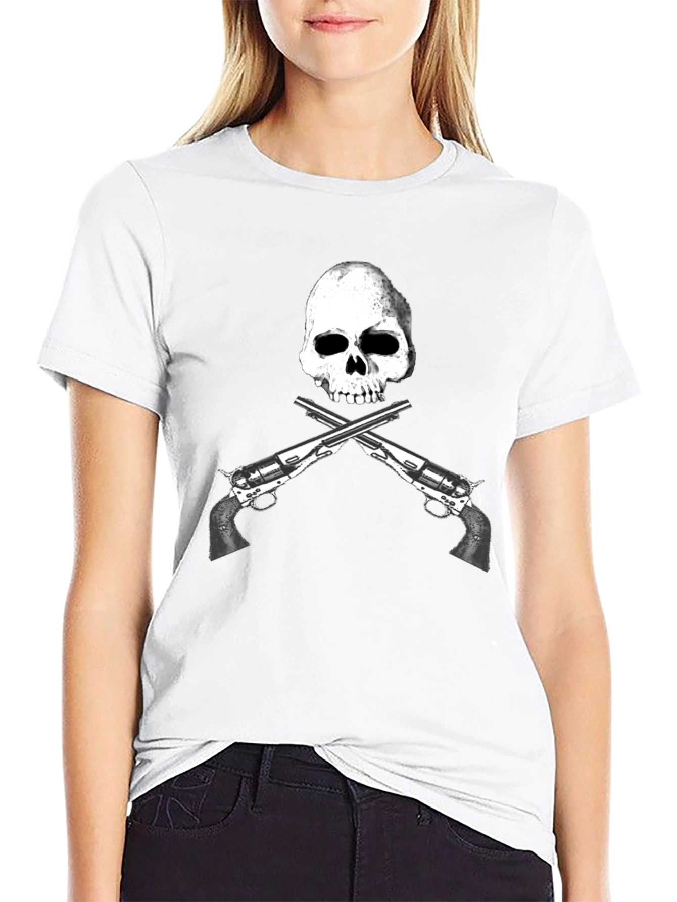 Camiseta Negra Calavera y Pistolas Cruzadas - Diseño Único