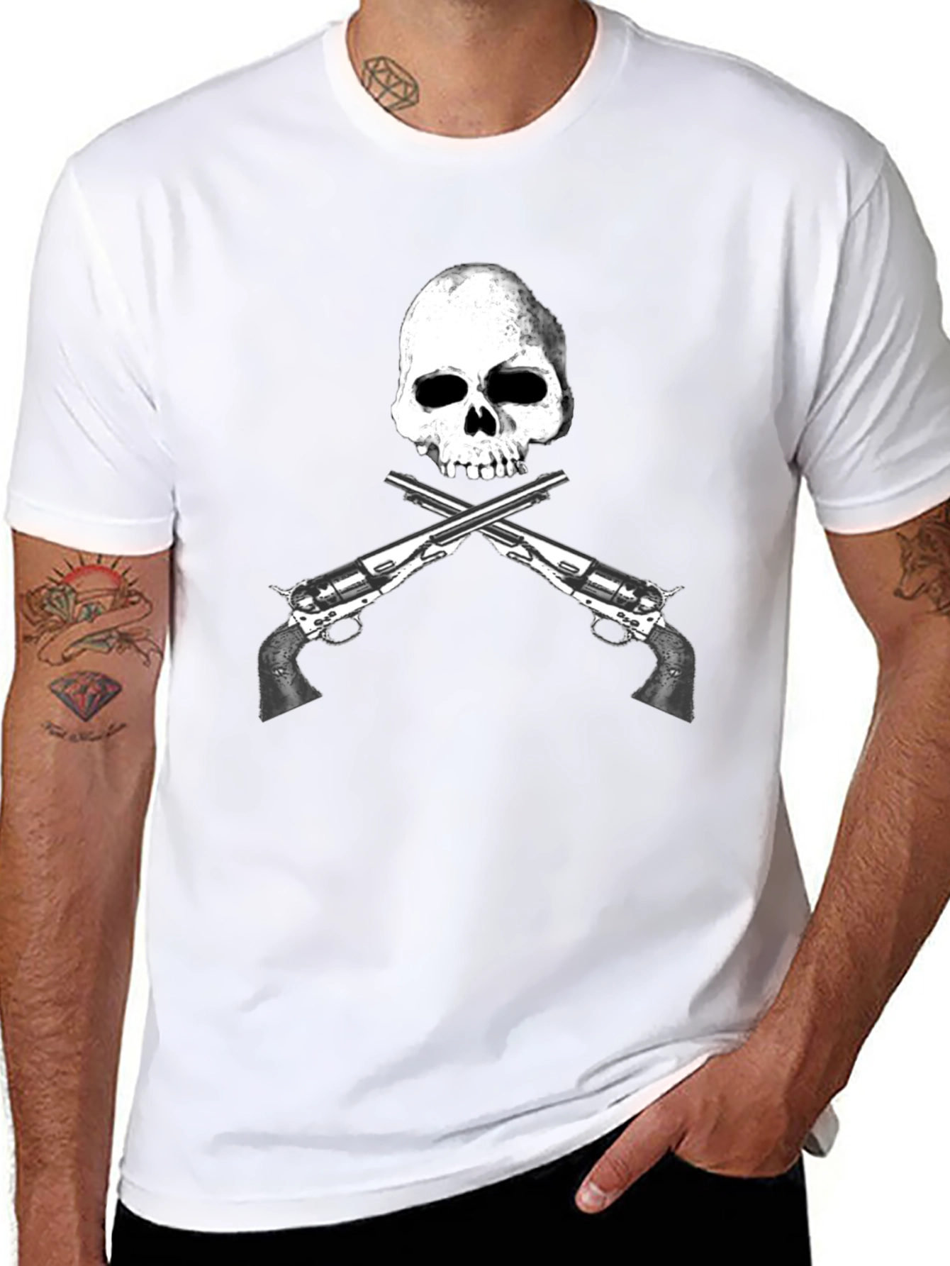 Camiseta Negra Calavera y Pistolas Cruzadas - Diseño Único