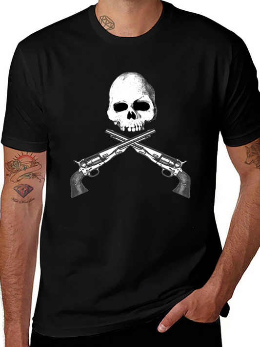 Camiseta Negra Calavera y Pistolas Cruzadas - Diseño Único