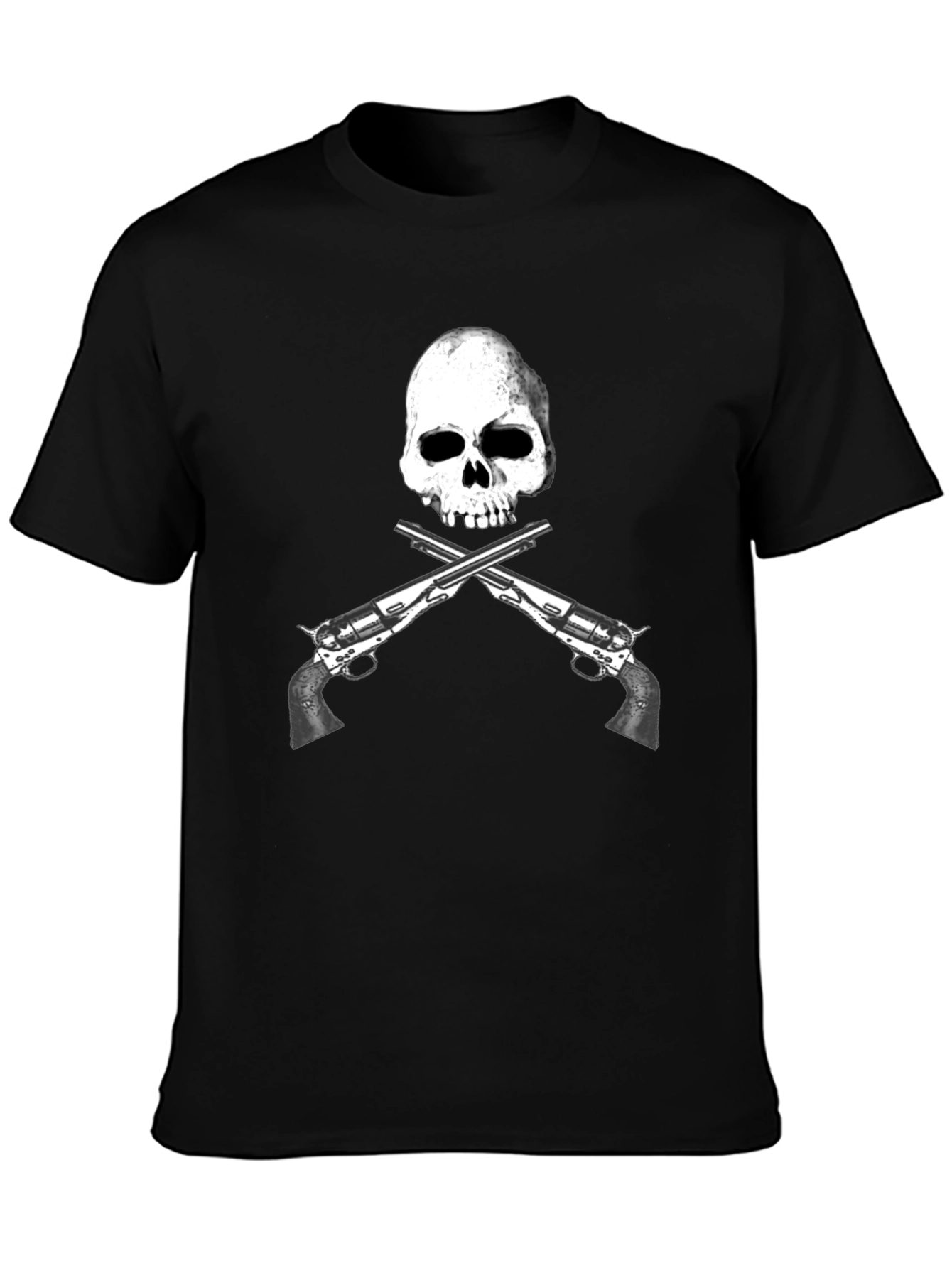 Camiseta Negra Calavera y Pistolas Cruzadas - Diseño Único