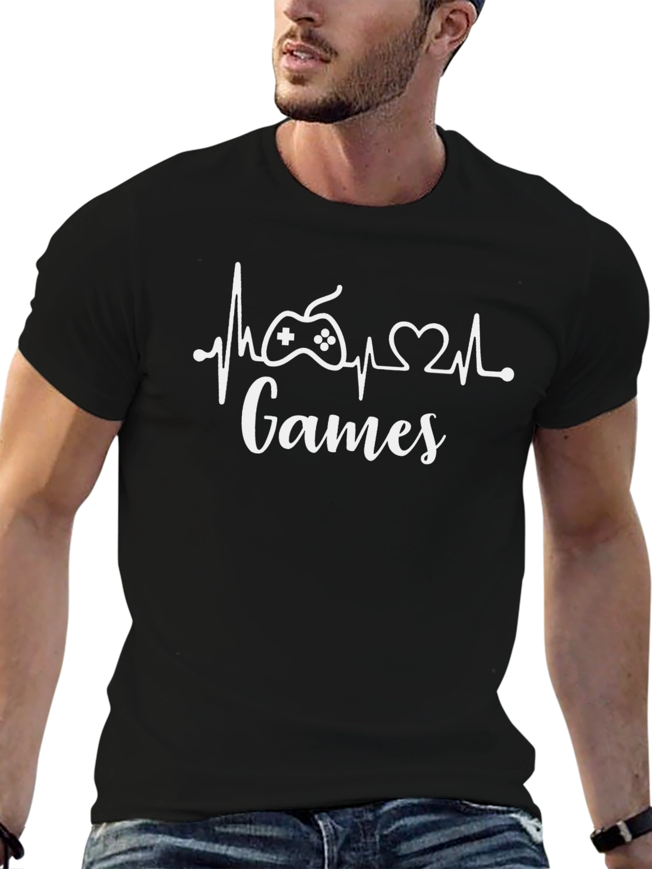 Camiseta Negra Juegos - Ritmo Cardíaco Gamer