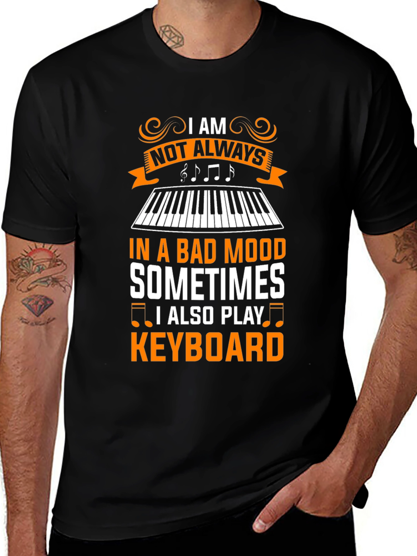 Camiseta Negra con Diseño de Teclado Musical