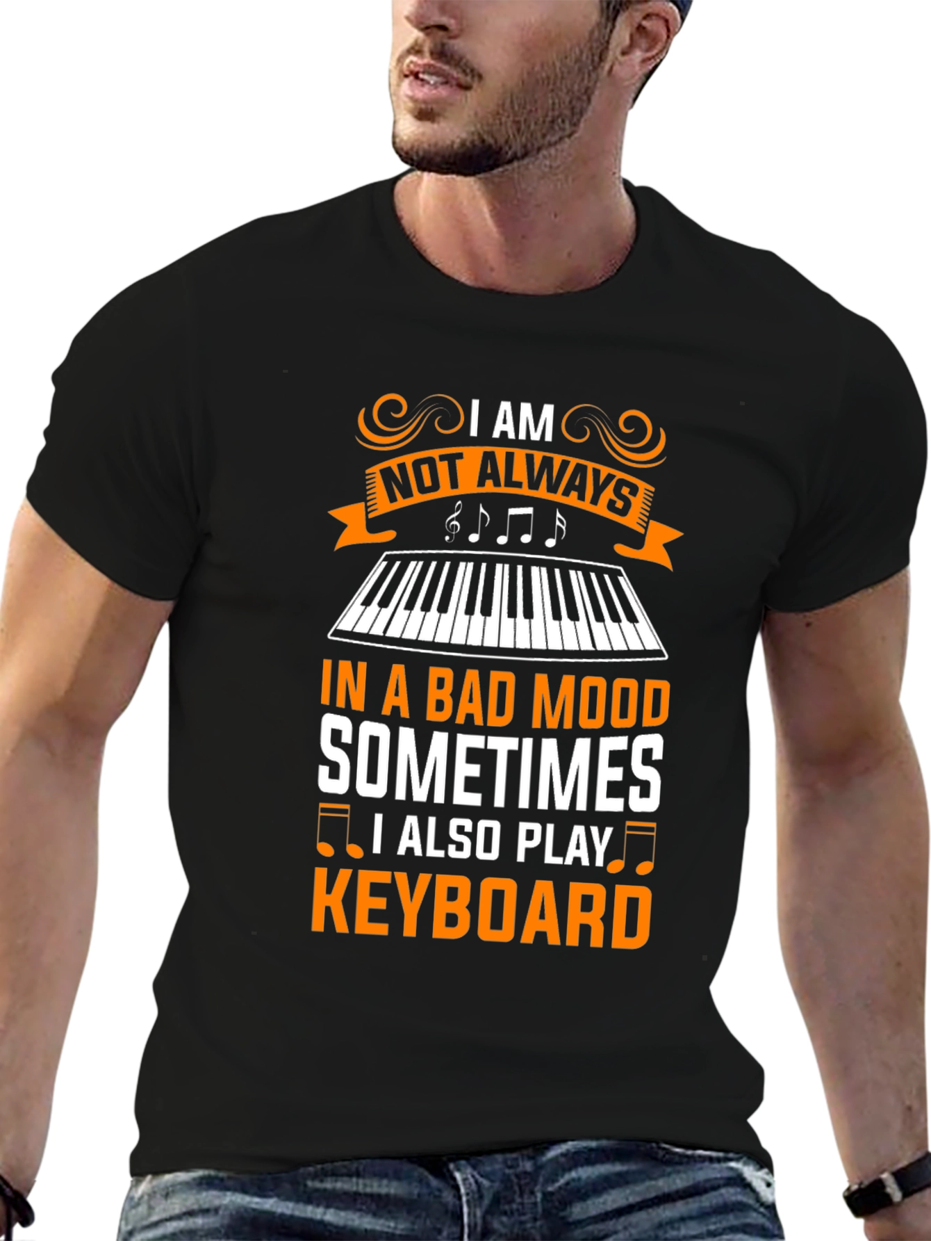 Camiseta Negra con Diseño de Teclado Musical