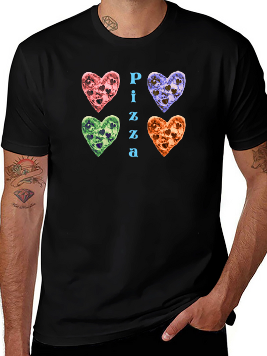 Camiseta Negra con Diseño de Pizza en Forma de Corazón