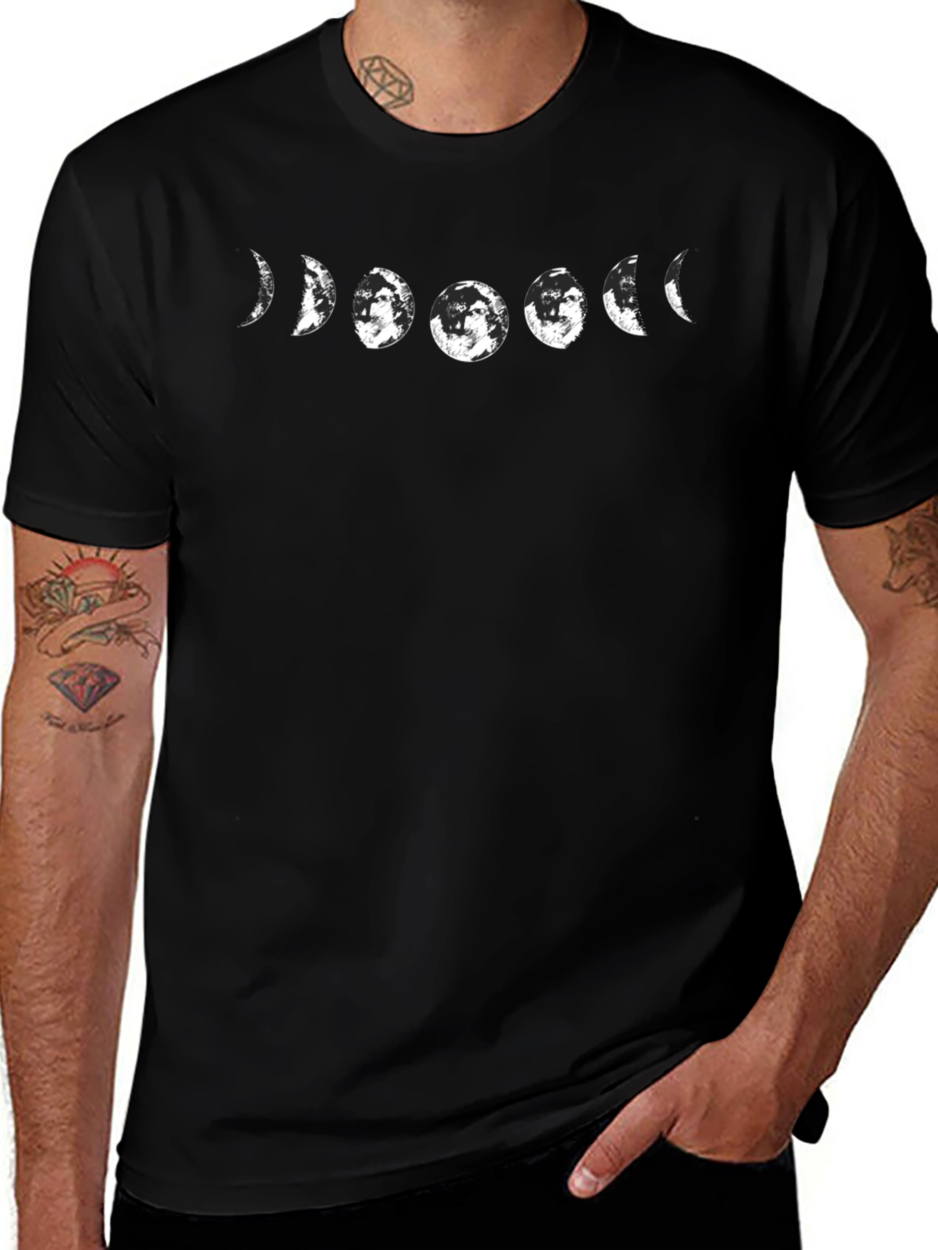 Camiseta Negra Hombre Fases Lunares Diseño Moderno