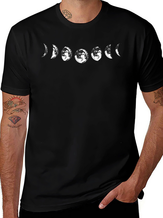 Camiseta Negra Hombre Fases Lunares Diseño Moderno