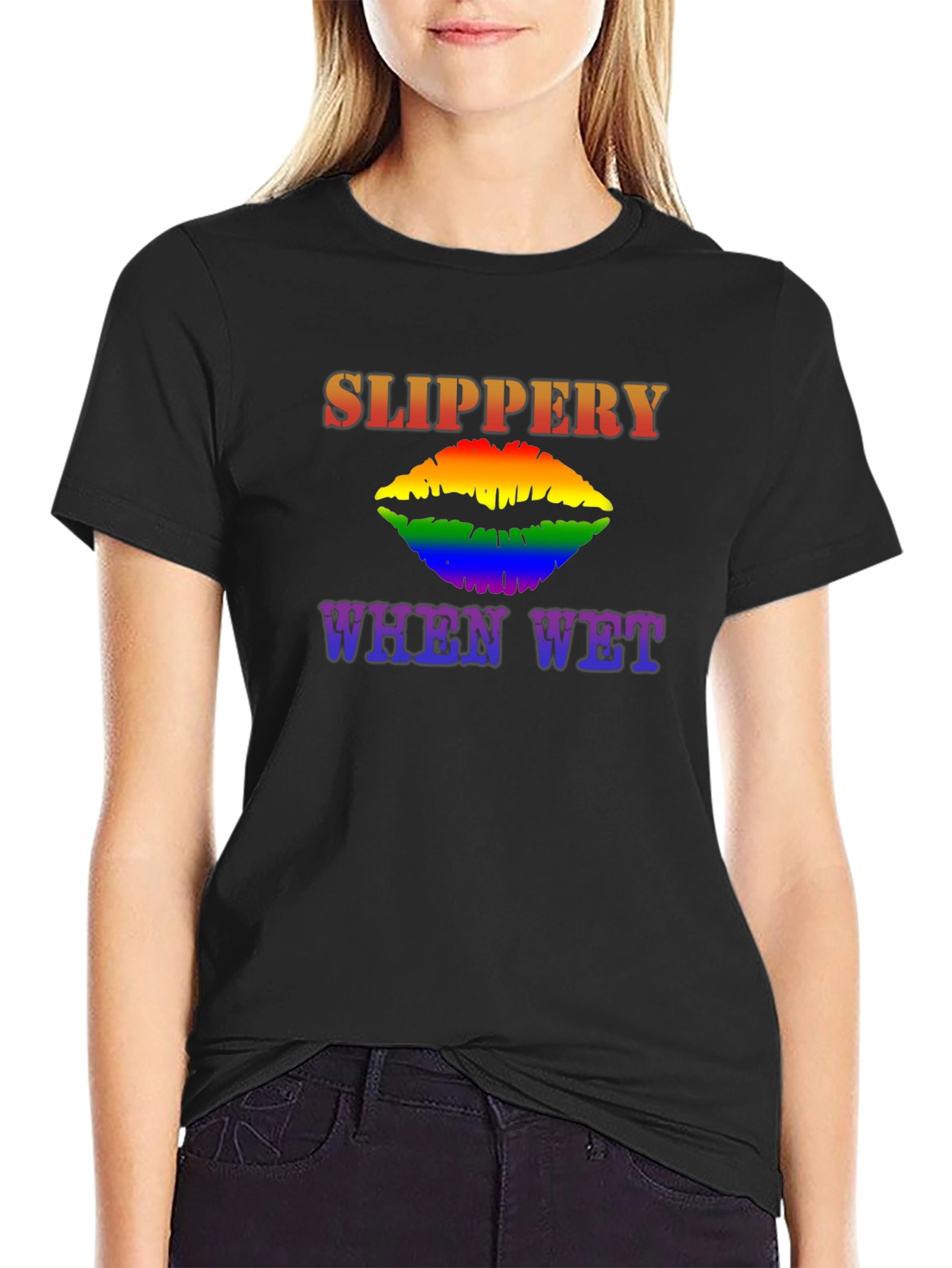 Camiseta Negra Slippery When Wet LGBT