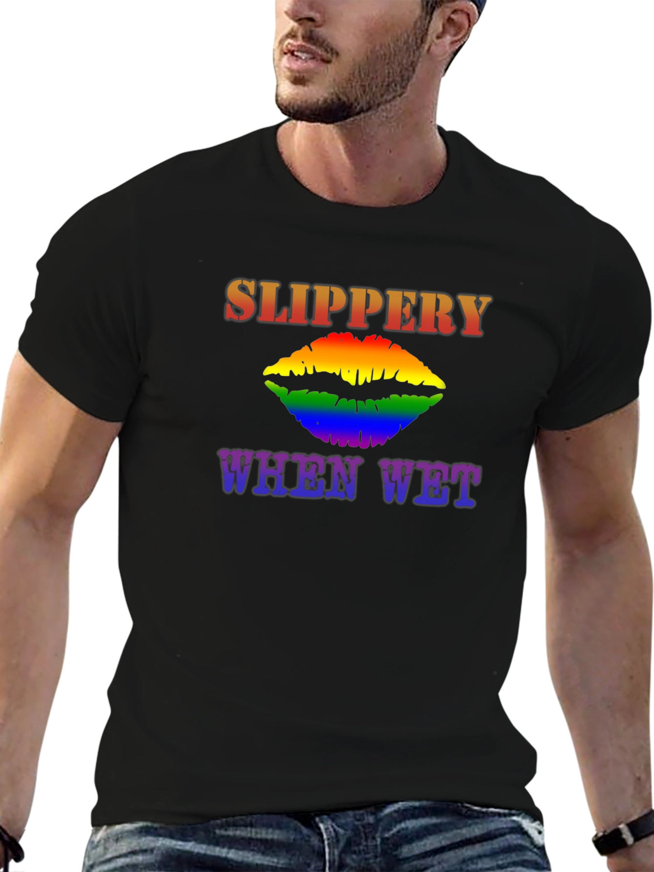 Camiseta Negra Slippery When Wet LGBT