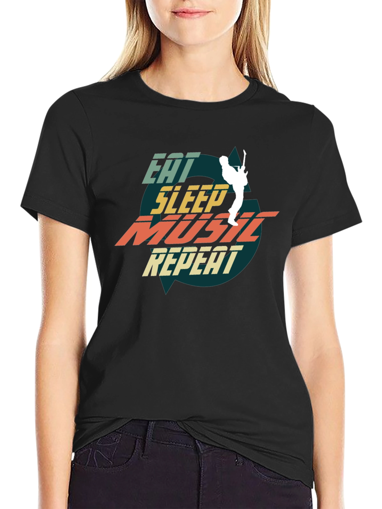Camiseta Negra Eat Sleep Music Repeat