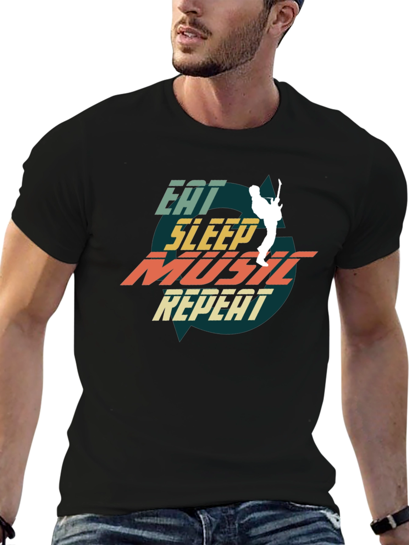 Camiseta Negra Eat Sleep Music Repeat