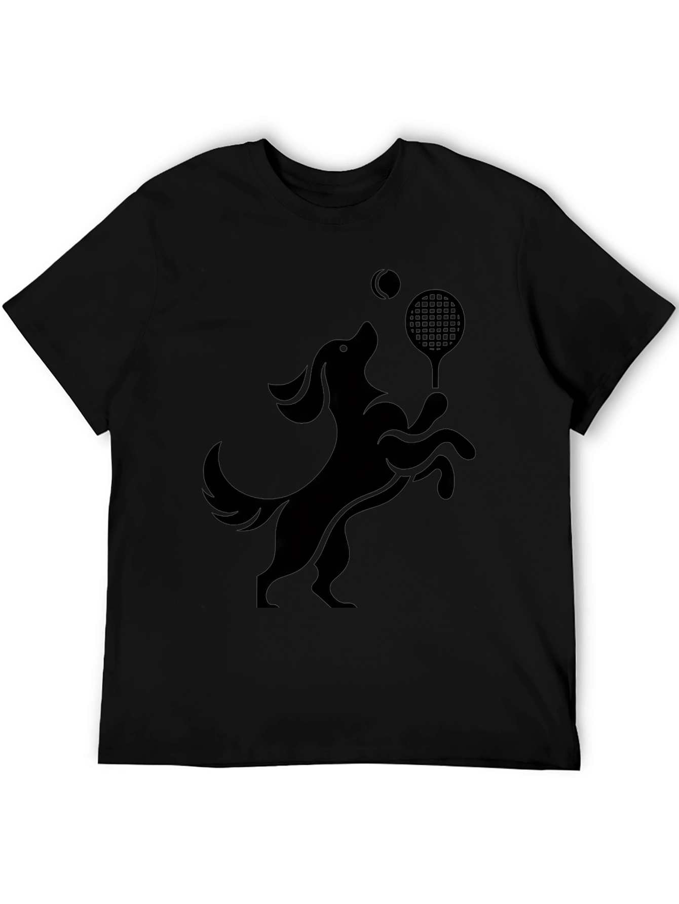 Camiseta Negra Perro Jugando Tenis