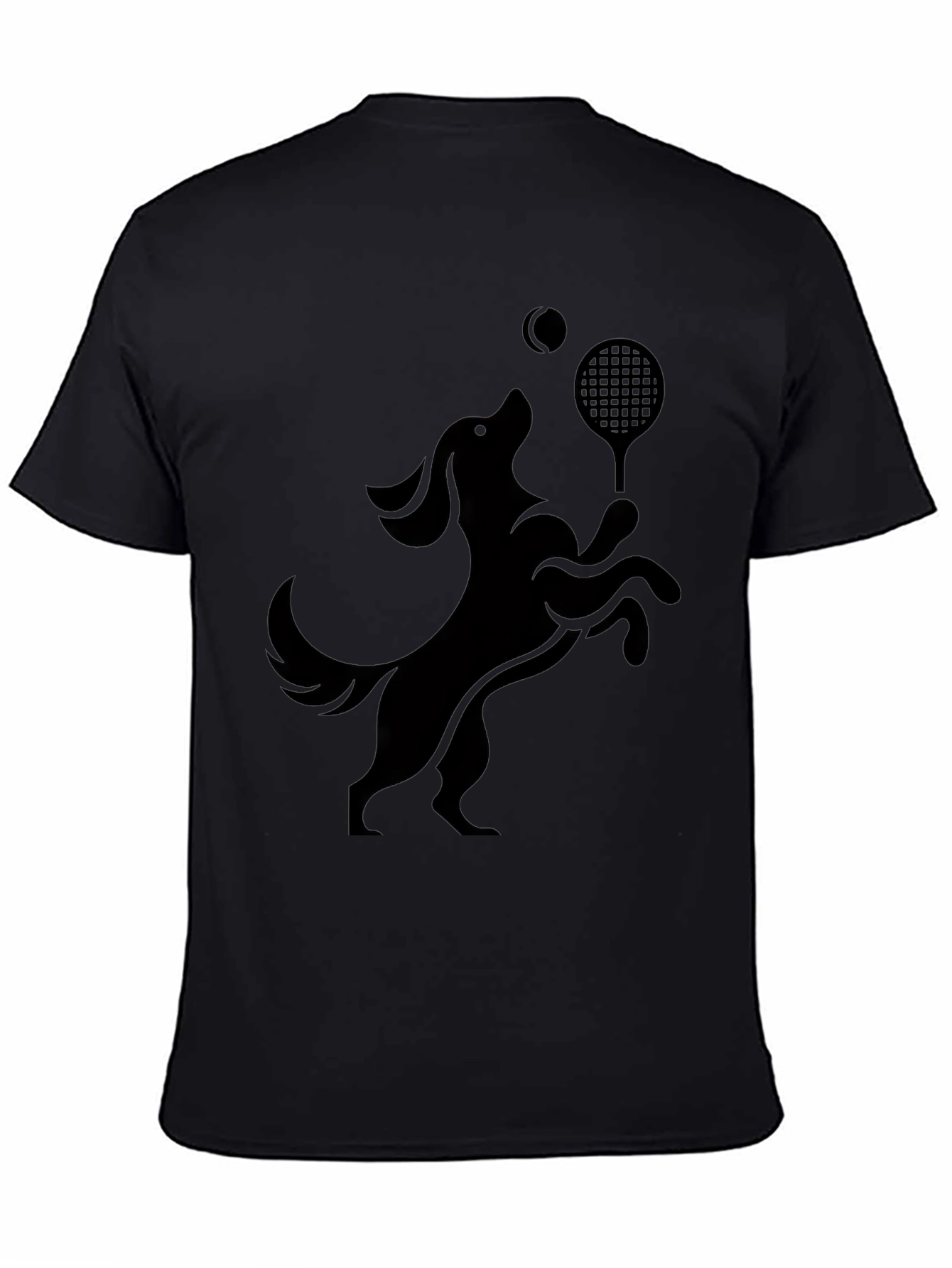 Camiseta Negra Perro Jugando Tenis
