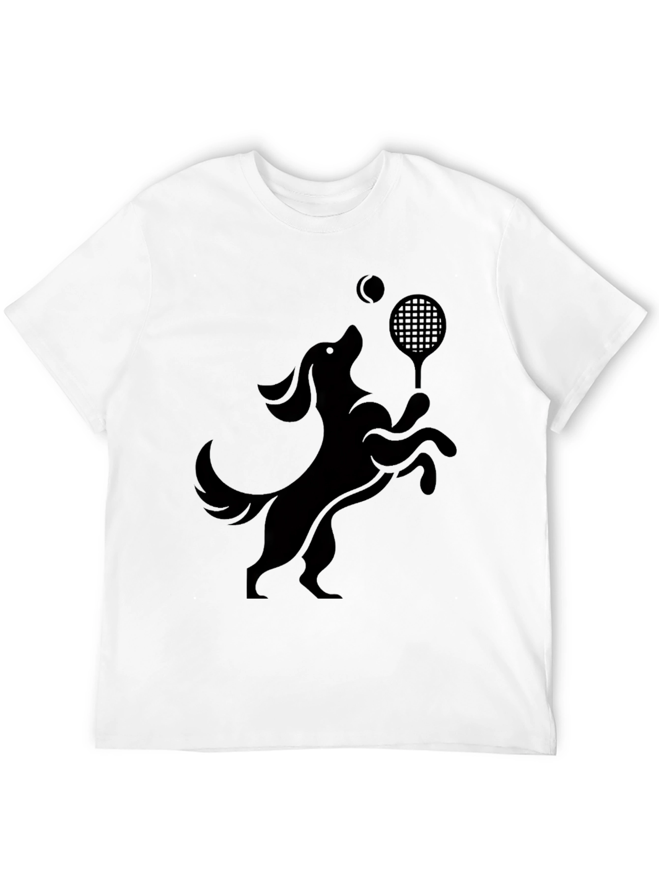 Camiseta Negra Perro Jugando Tenis