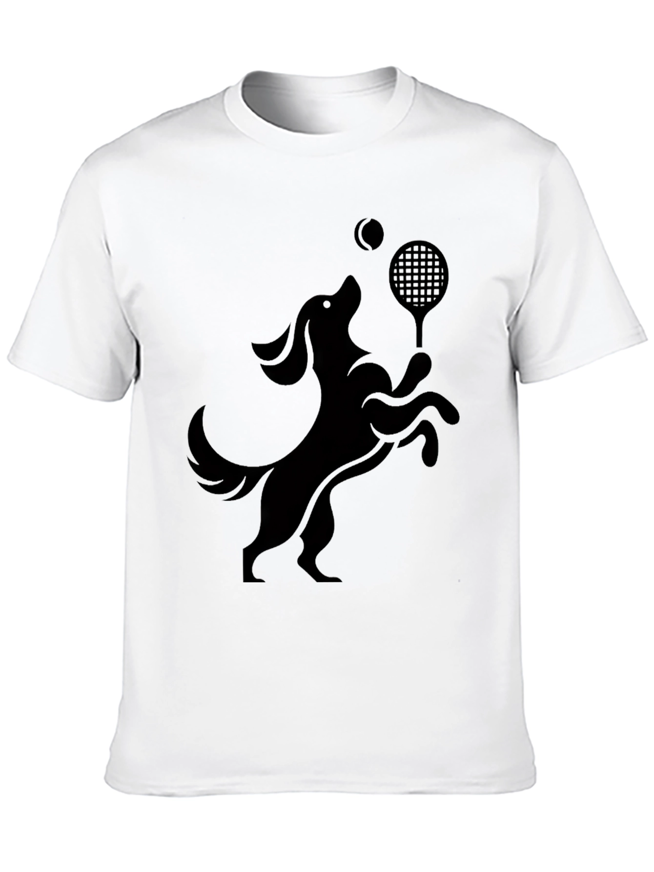 Camiseta Negra Perro Jugando Tenis