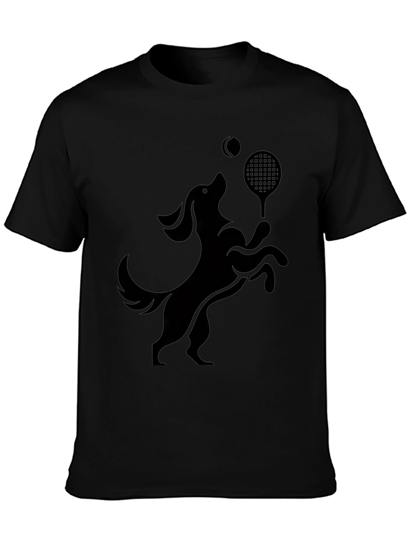 Camiseta Negra Perro Jugando Tenis