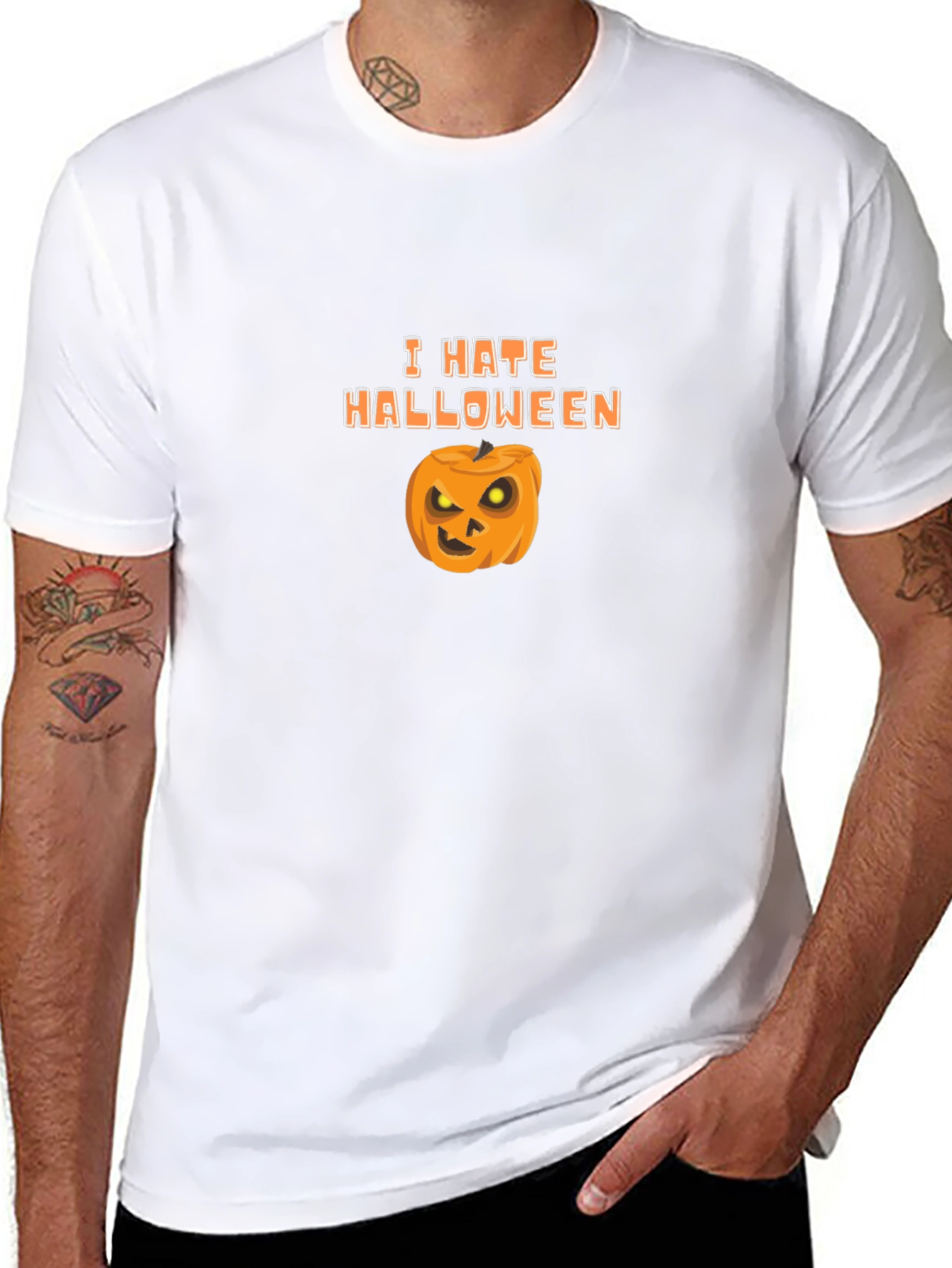 Camiseta Negra Odio Halloween con Calabaza