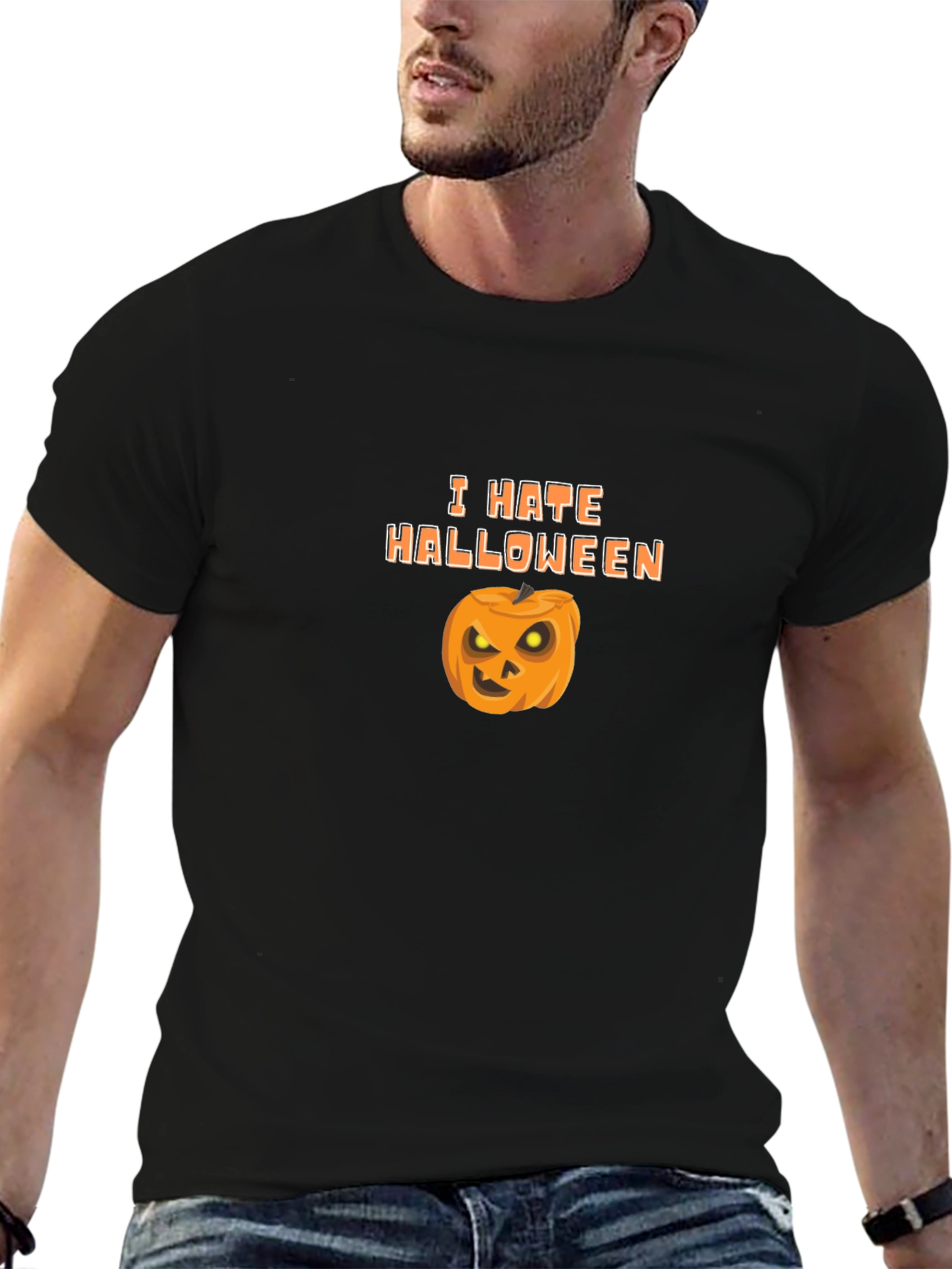 Camiseta Negra Odio Halloween con Calabaza