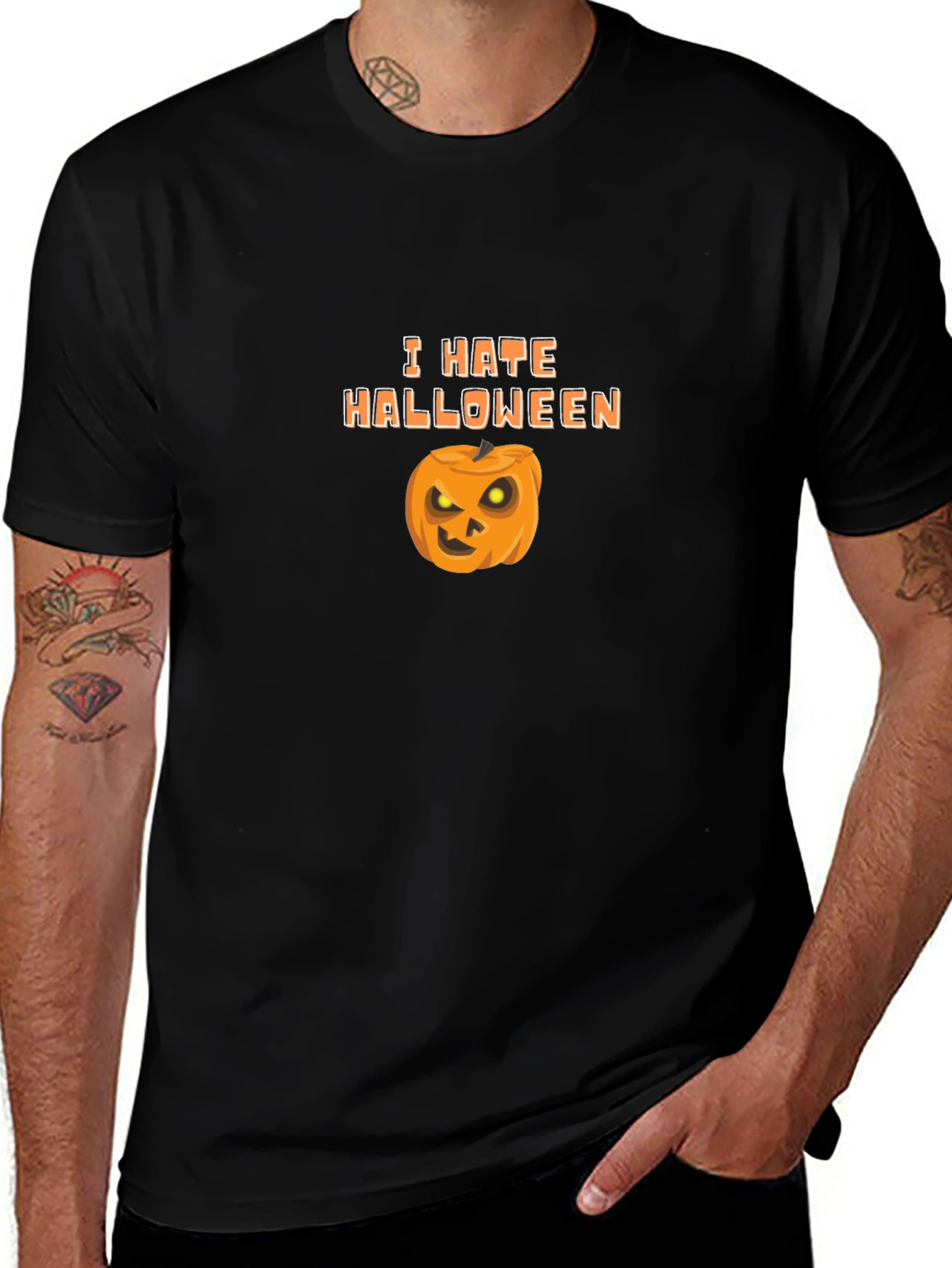 Camiseta Negra Odio Halloween con Calabaza