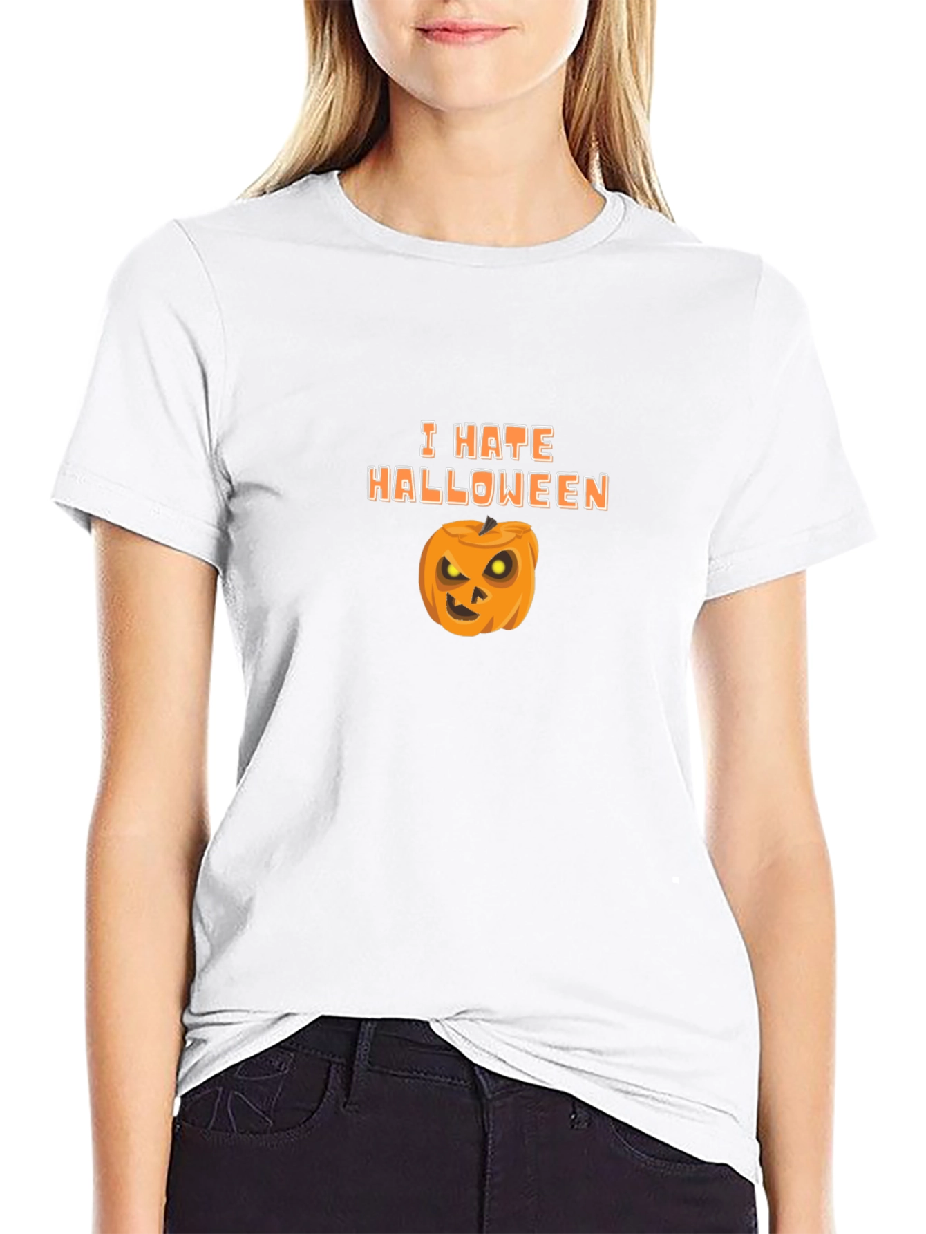 Camiseta Negra Odio Halloween con Calabaza