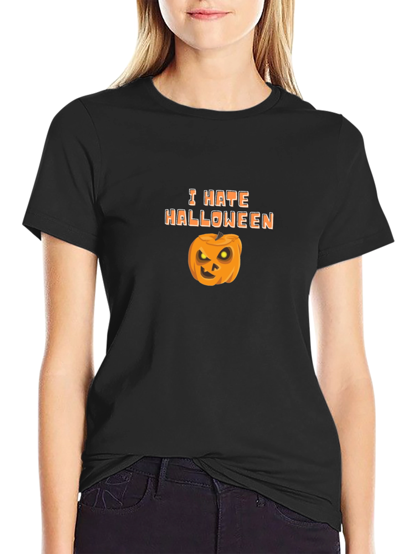 Camiseta Negra Odio Halloween con Calabaza