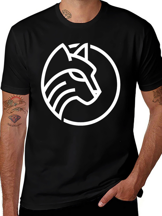 Camiseta Negra con Diseño de Lobo Minimalista