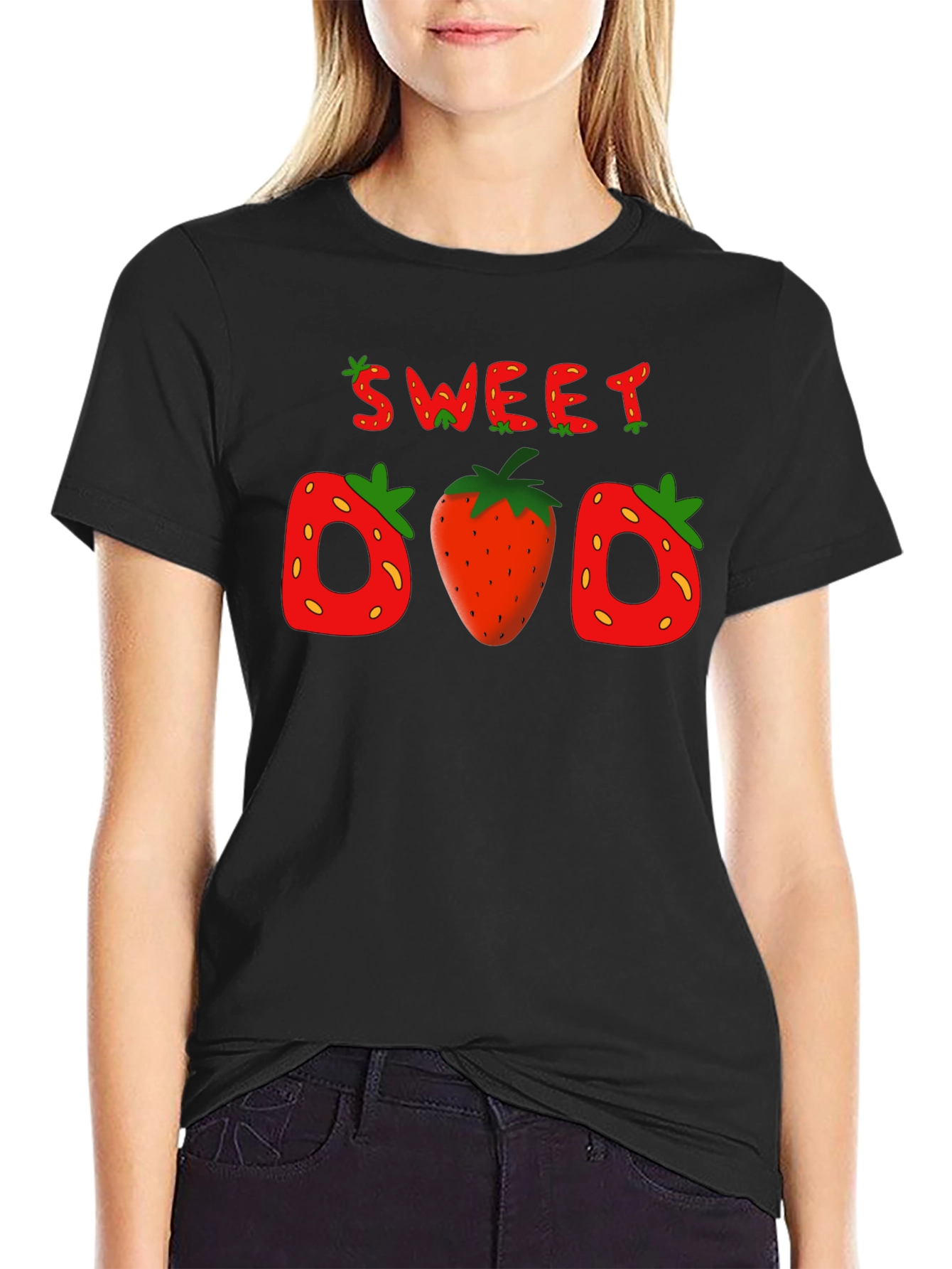 Camiseta Negra Sweet Dad con Diseño de Fresas