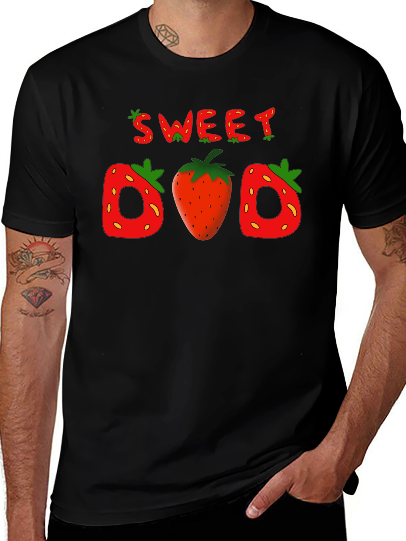 Camiseta Negra Sweet Dad con Diseño de Fresas