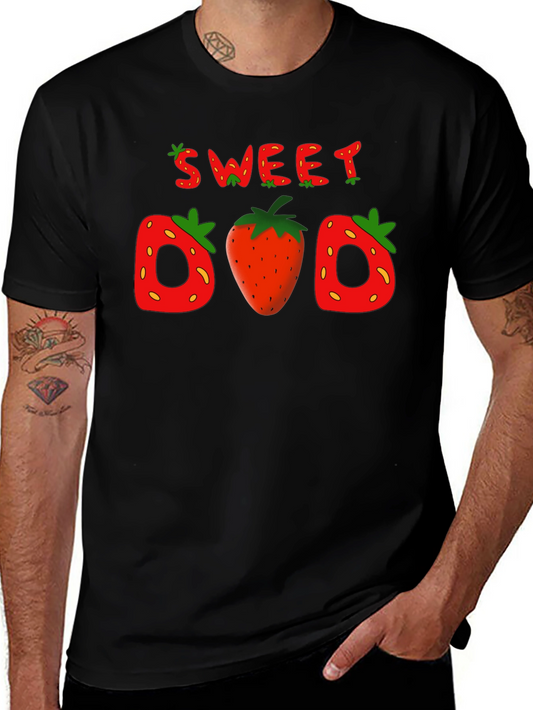 Camiseta Negra Sweet Dad con Diseño de Fresas