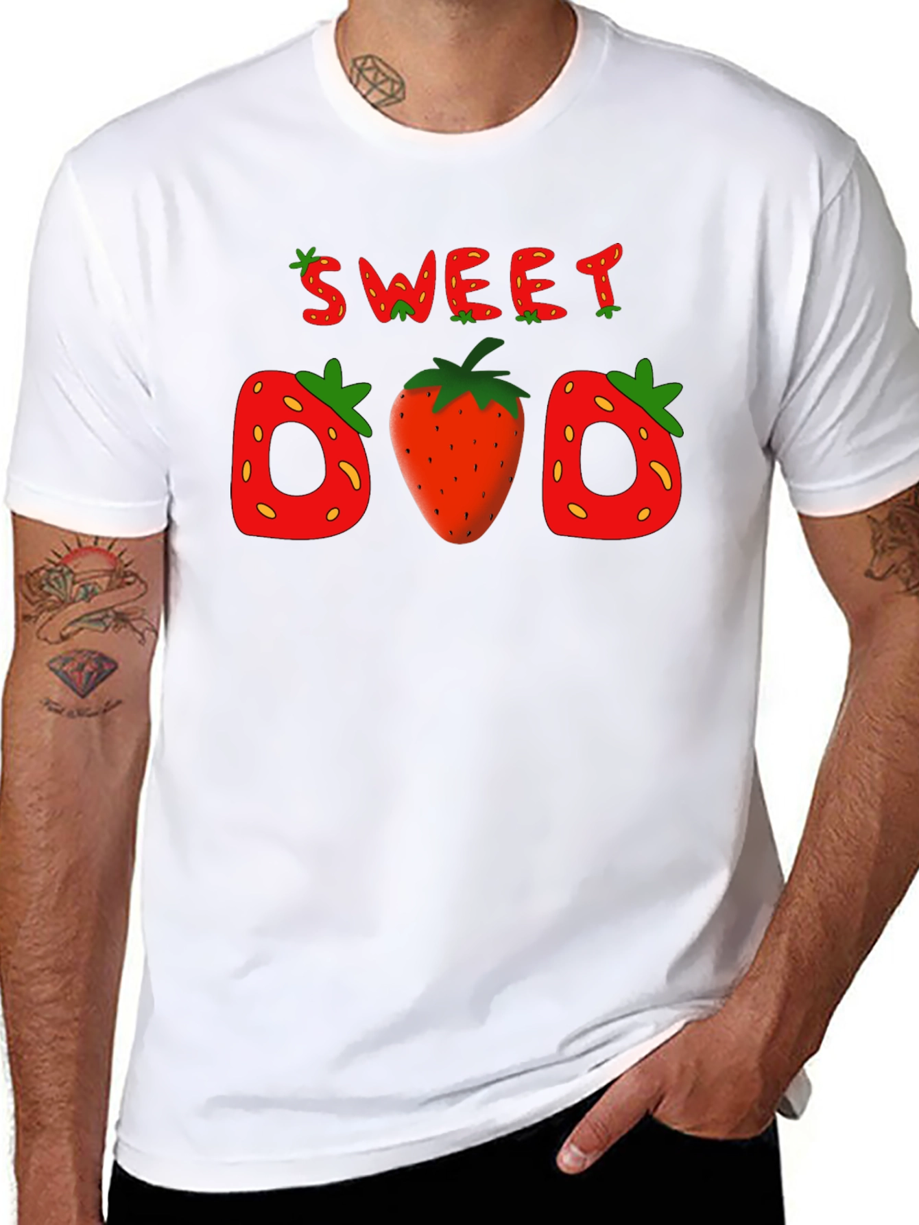 Camiseta Negra Sweet Dad con Diseño de Fresas