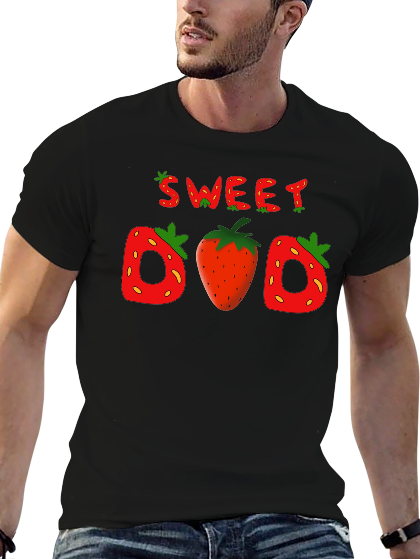 Camiseta Negra Sweet Dad con Diseño de Fresas