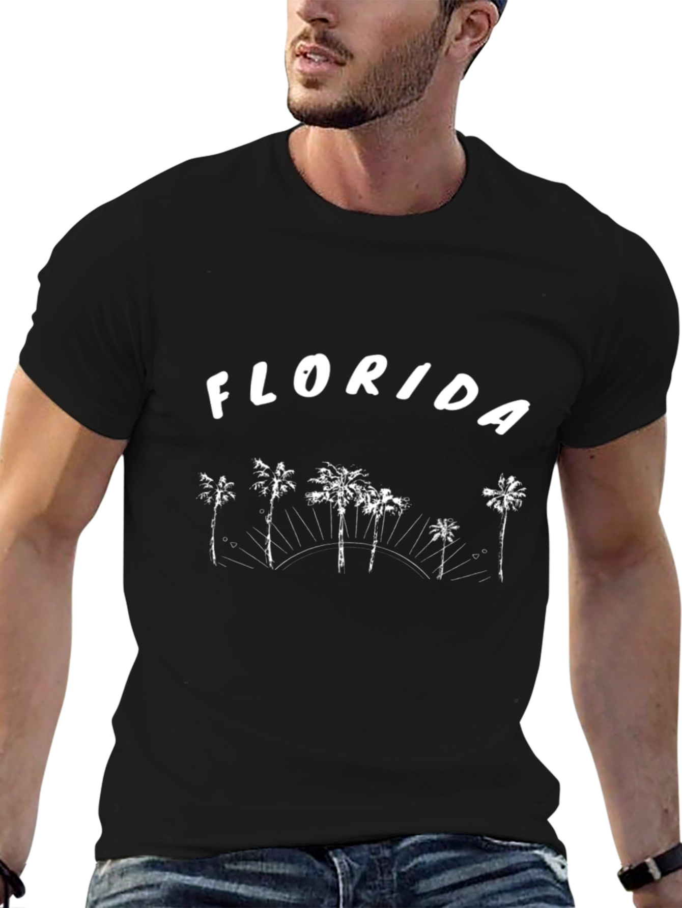 Camiseta Negra Florida Palm Trees para Hombre