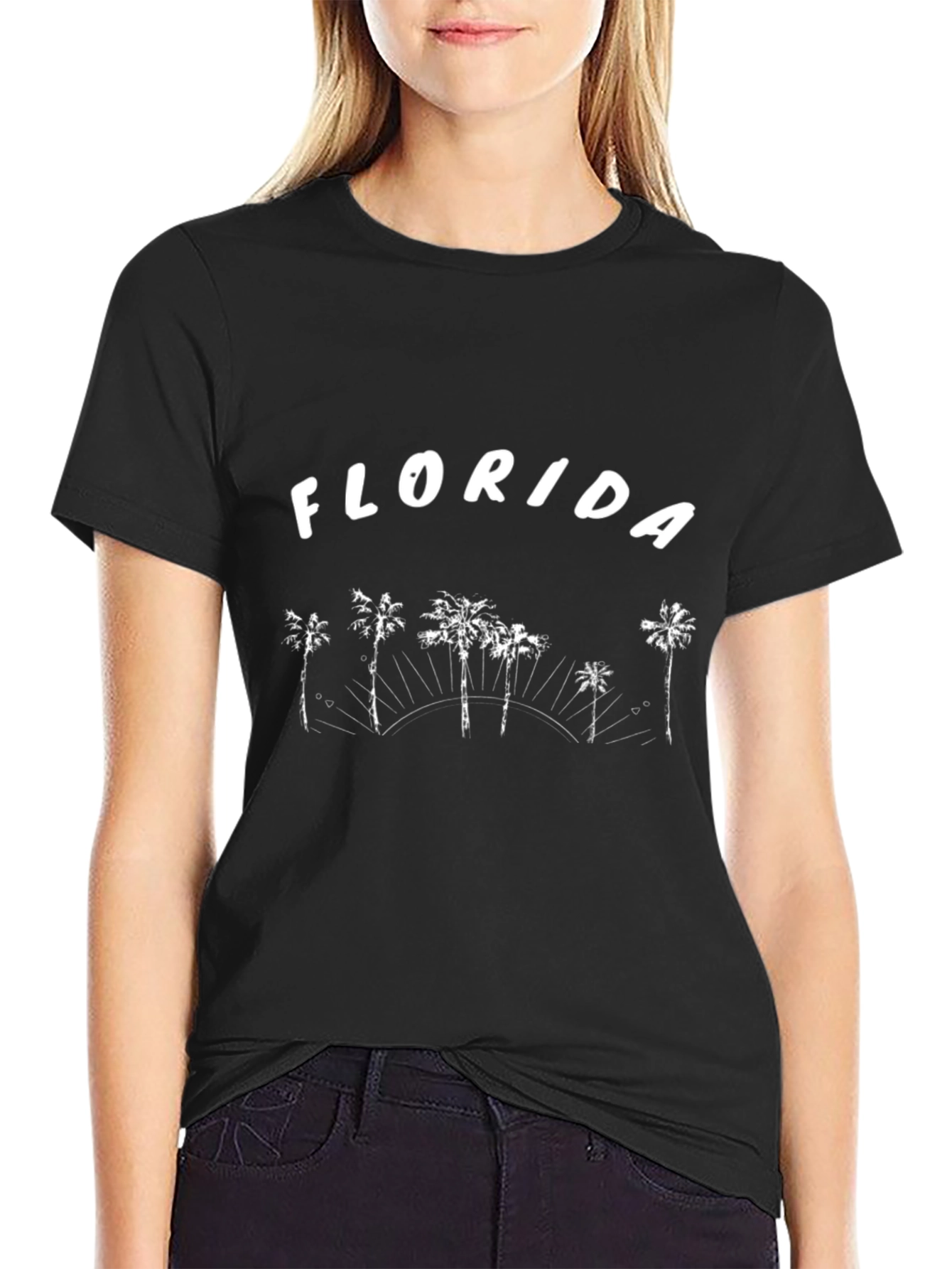 Camiseta Negra Florida Palm Trees para Hombre