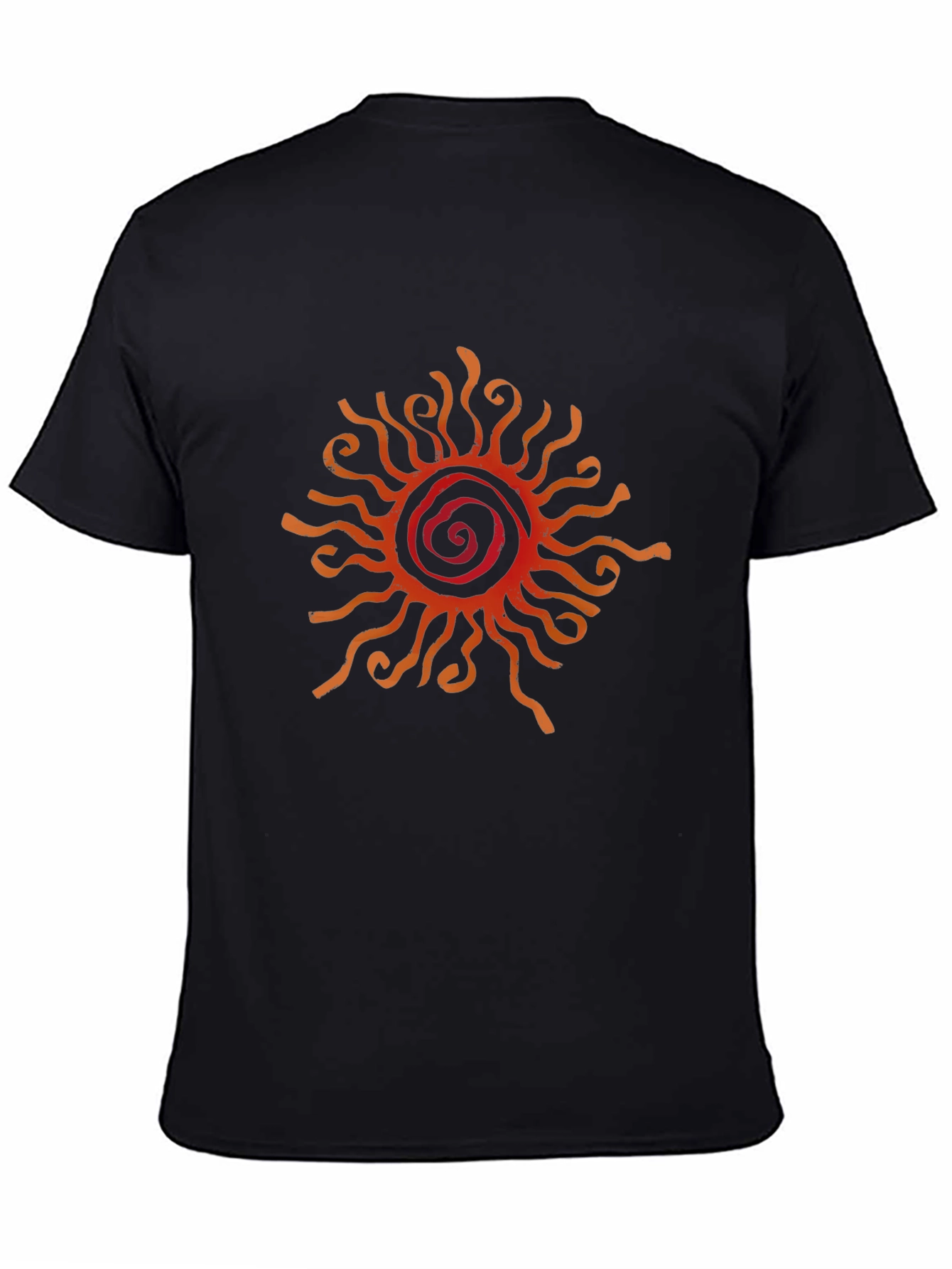 Camiseta Negra con Diseño de Sol Abstracto