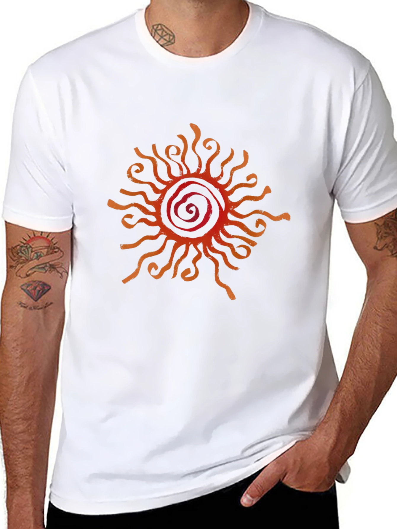 Camiseta Negra con Diseño de Sol Abstracto