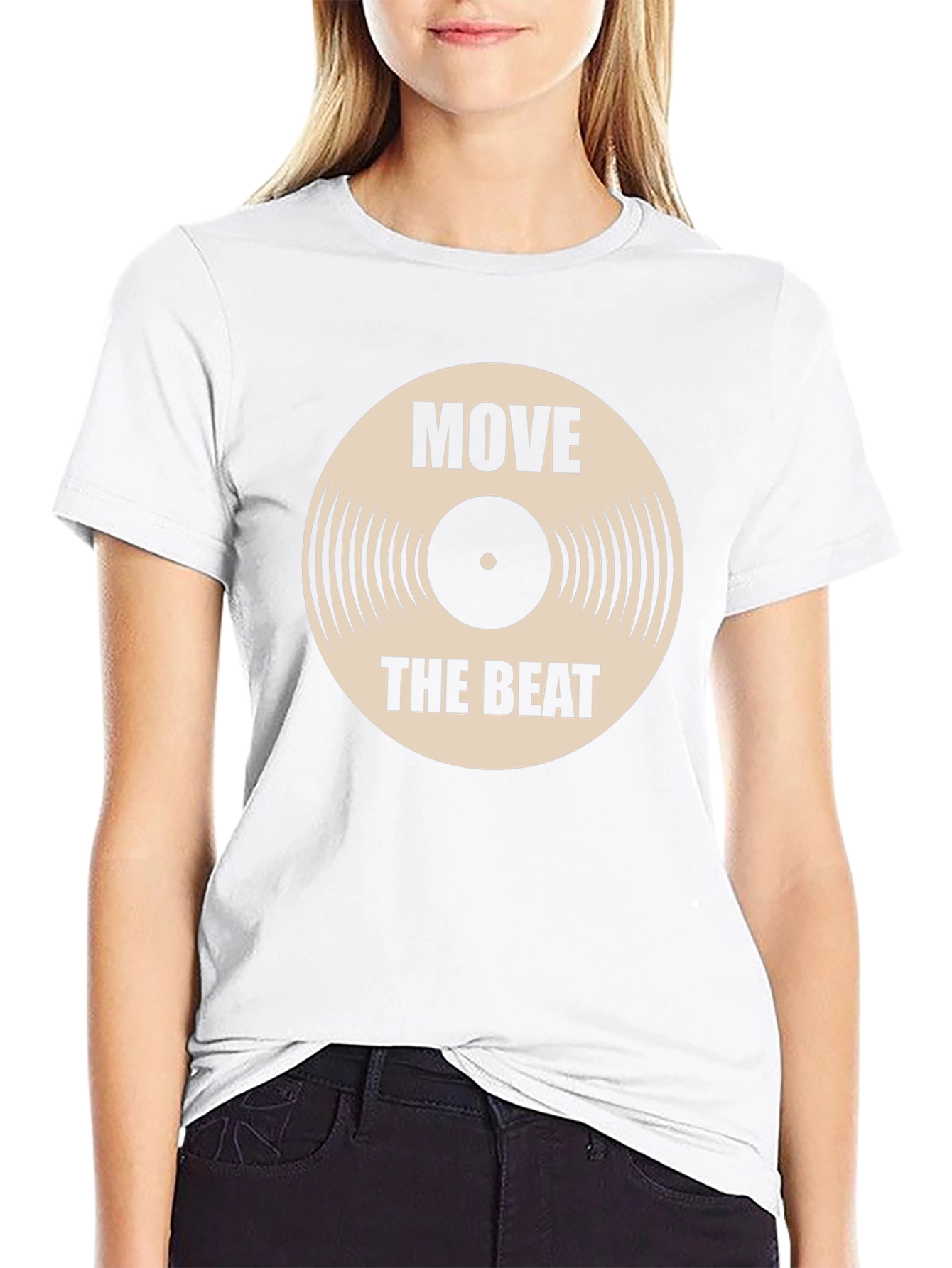 Camiseta Negra con Diseño de Vinilo Move The Beat