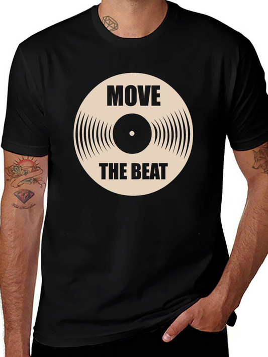 Camiseta Negra con Diseño de Vinilo Move The Beat