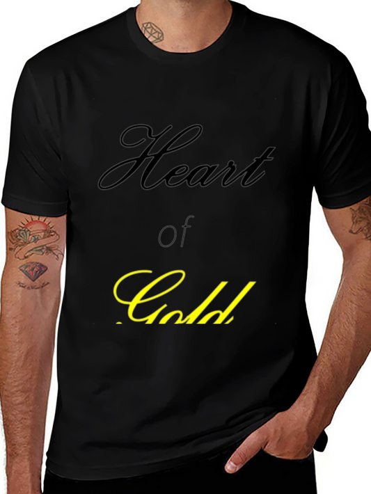 Camiseta Negra Corazón de Oro Elegante para Hombre