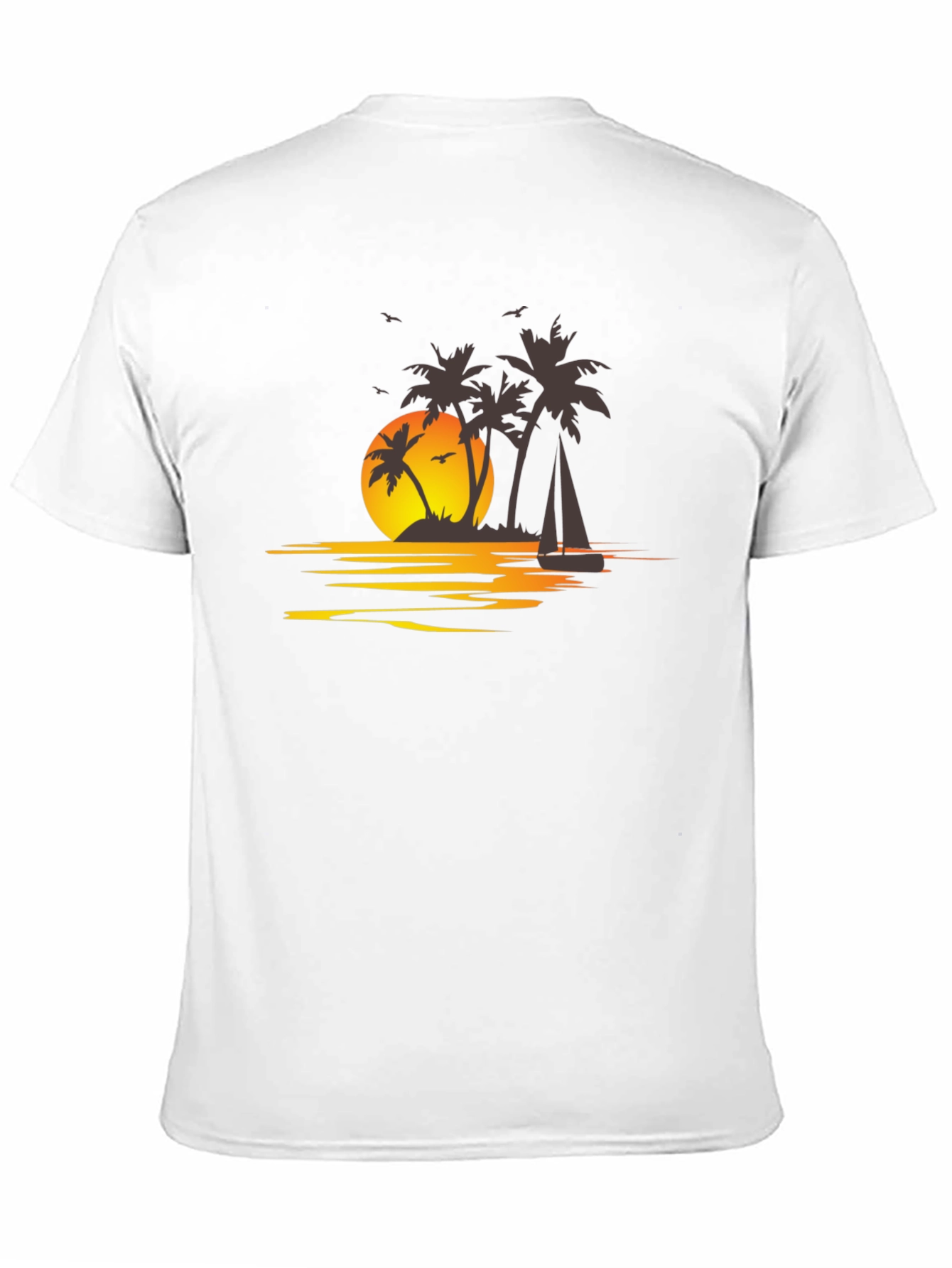 Camiseta Negra con Estampado Tropical al Atardecer