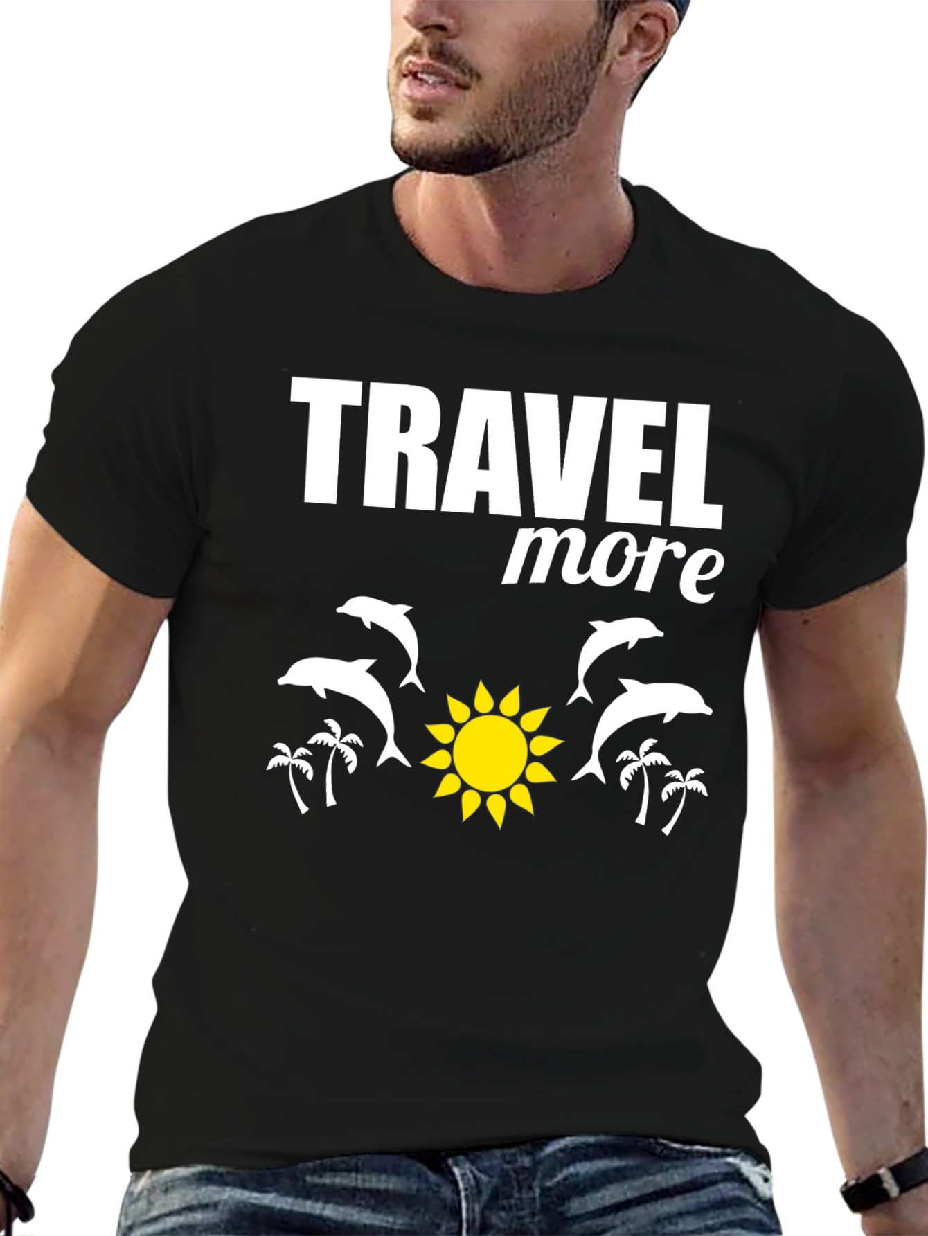 Camiseta Negra Travel More con Diseño de Verano