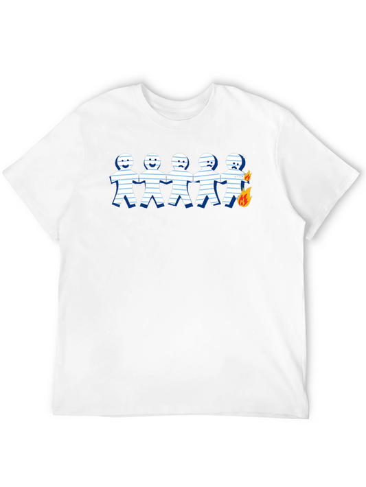 Camiseta Negra con Diseño de Personas de Papel en Fuego